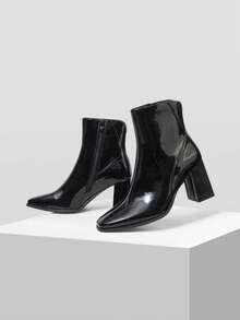 MOTF PREMIUM WOMEN PU LEATHER HEELED SQUARE TOE ANKLE BOOTIES VALENTINE'S DAY - Black - View 10