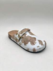 Solecia 女士时尚厚底拖鞋，圆头方扣，搭配鞋履 - 杏色 - 查看 8