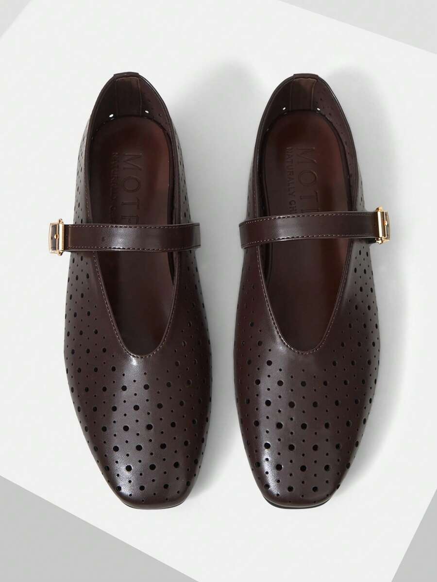 MOTF PREMIUM WOMEN HOLLOW-OUT SQUARE TOE FLAT SHOES SPRING SHOES - Dark coffee - View 2
