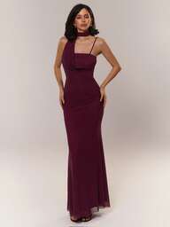 Aloruh Elegant Personalized Plum Purple Ribbon Collar Tight Mesh Dress, Romantic Date Wear