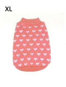 1pc Soft Fluffy Pink Allover Heart Print Warm Wool Dog Sweater Vest