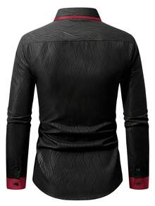 Manfinity Mode Áo sơ mi nam màu đen mùa thu sang trọng thanh lịch, cổ đứng, chất liệu satin cao cấp, áo sơ mi trang trọng kiểu công sở casual dài tay cho đám cưới, lễ nghi - màu đen - Xem 2