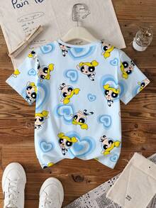 THE POWERPUFF GIRLS X SHEIN 少女泡泡图案可爱短袖T恤 - 白色 - 查看 2