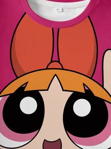 THE POWERPUFF GIRLS X SHEIN 少女花朵图案圆领短袖T恤和彩色印花短裤套装 - 白色 - 查看 7