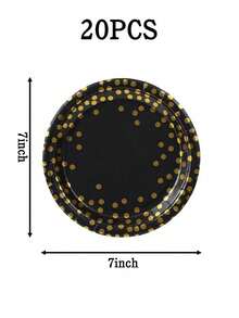 10/20/50pcs 7" Black Gold-Dotted Paper Plates - Premium Disposable Tableware For Parties, Weddings & Fine Dining (Bleach-Free Pulp) - Gold Dot Black - View 7