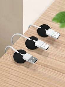 3/5/10/15 PIEZAS Mini soportes autoadhesivos de silicona resistentes para uso en el escritorio, oficina y hogar para cables de datos, cargadores, auriculares y otros accesorios - Paquete de 3 negros. - Ver 1