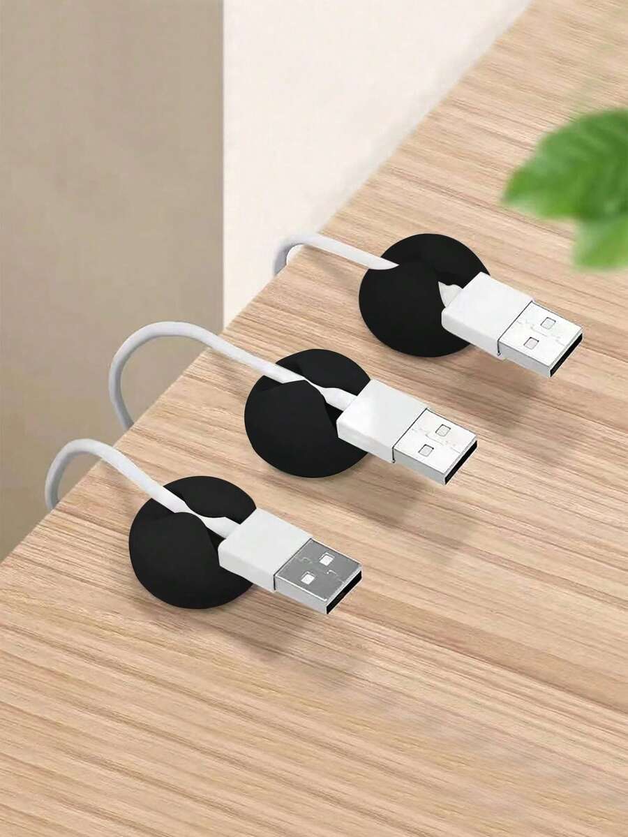 3/5/10/15 PIEZAS Mini soportes autoadhesivos de silicona resistentes para uso en el escritorio, oficina y hogar para cables de datos, cargadores, auriculares y otros accesorios - Paquete de 3 negros. - Ver 1