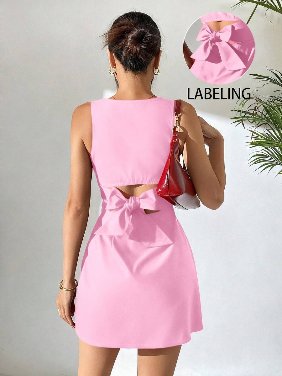 SHEIN EZwear 粉色无袖露背编织连衣裙(女款) - 粉色 - 查看 1