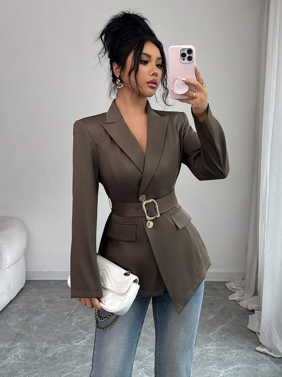 Modelyn Jaket Blazer Wanita Warna Polos dengan Sabuk, Cocok untuk Kerja - Mint Green - View 1