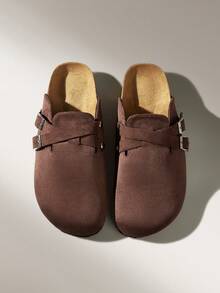 Solecia Women's Buckle Design Casual Fashion Slip-On Flat Shoes - Coffee Brown - View 1