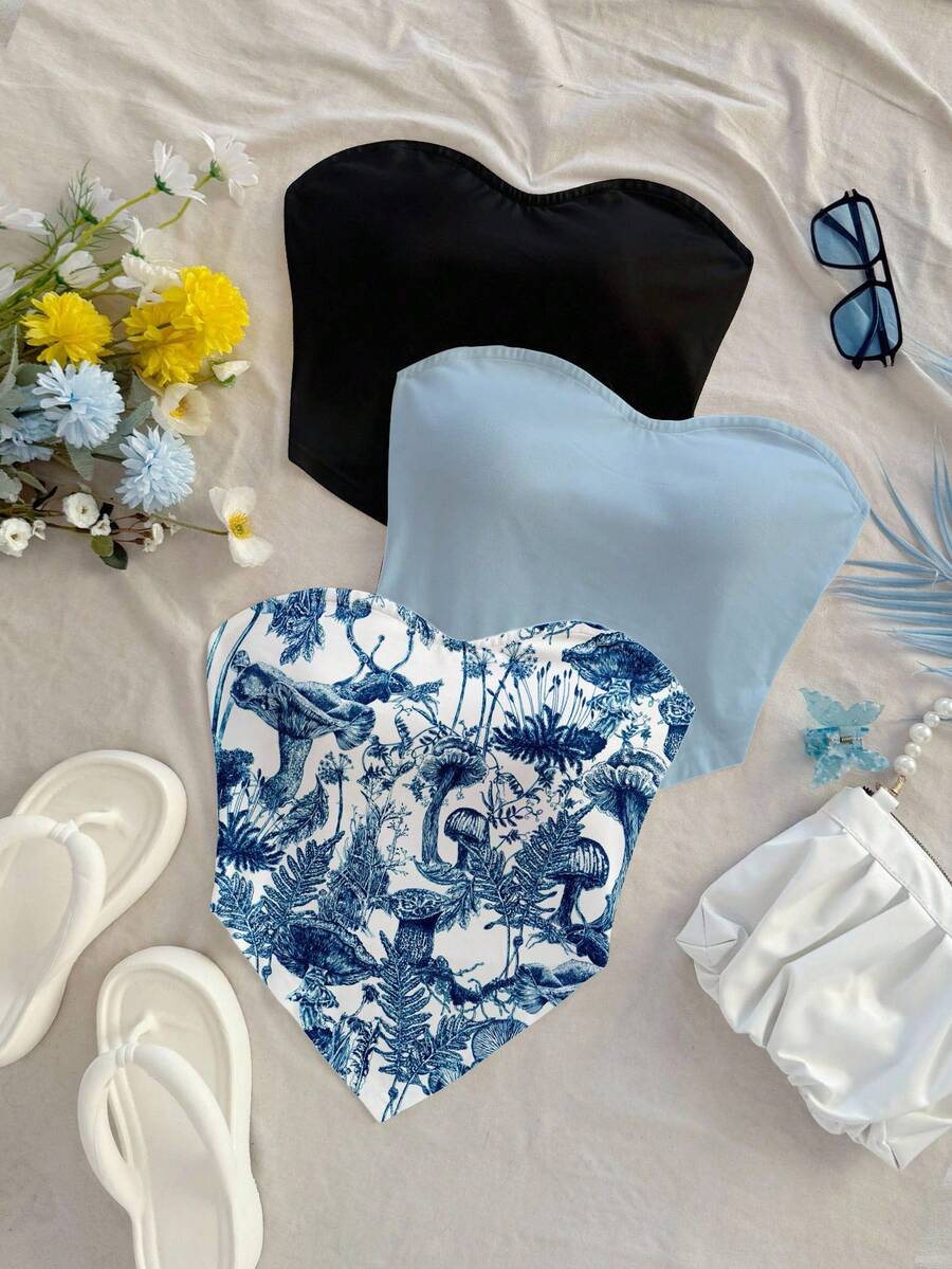 Soleia 3件套女士时尚百搭不对称下摆吊带背心，适合约会和外出穿着 - 彩色 - 查看 1