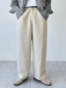 DAZY Solid Color Beige Straight-Leg Commuter Suit Pants For Men, Autumn - Beige - View 5