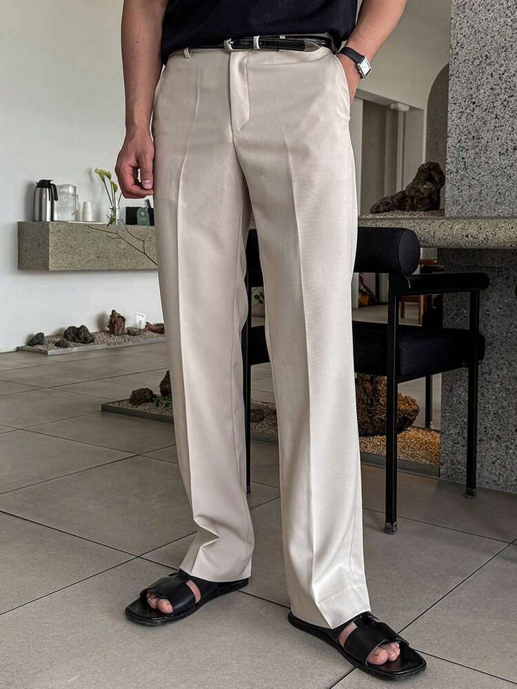 Beige Men's Business Casual Pants, Suitable For Spring And Autumn