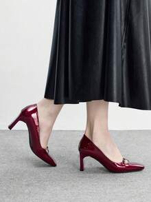 CUCCOO BIZCHIC Women's Fashion Versatile Commuting Minimalist Pointed Toe Pumps For Christmas - Burgundy - View 7