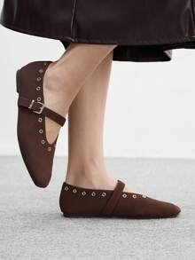 CUCCOO BIZCHIC Women Casual Versatile Minimalist Commuting Solid Color Buckle Flats For Christmas - Brown - View 2