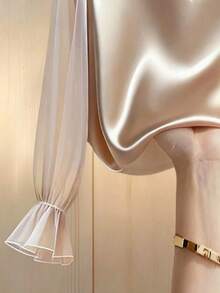 Franclia Women's Elegant Faux Pearl Beaded Mesh Patchwork Blouse, Autumn - Apricot - View 3