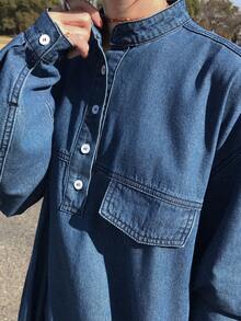 FRIFUL Women's Straight Denim Dress With Shirt Style - Blue - View 3