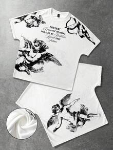 ROMWE MEN 男士文艺复兴印花圆领休闲短袖T恤 - 白色 - 查看 1