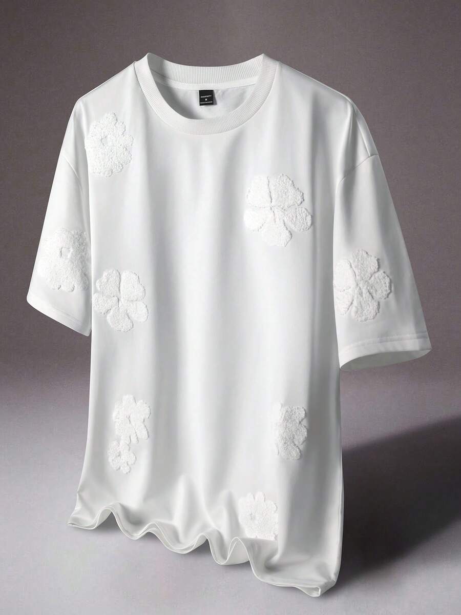 STYNVO Men's Round Neck 3D Floral Pattern Casual Versatile Commuting Short Sleeve T-Shirt Men's White T Shirt Flower Tshirt Men - White - View 1