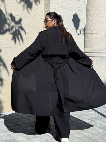 Muchica Plus Size Casual Solid Color Jacket, Versatile For Commuting, Autumn