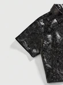 ROMWE MEN Street Life Spring/Summer Casual Graphic Men'S Fashion Pu Texture Zipper Short Sleeve Shirt - Black - View 11