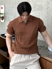 DAZY 男士纯色高领针织衫，夏季 - 咖啡棕 - 查看 4