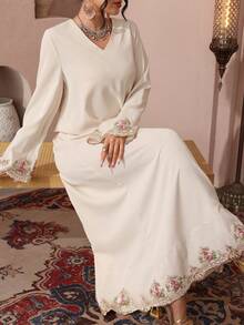 Al Najma Elegantes Applikations-Dekor Arabischer Stil Kleid für Frauen - Aprikosenfarben - Übersicht 7