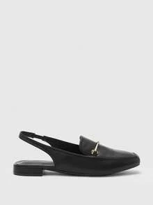 CUCCOO BIZCHIC Women's Square Toe Flat Low Heel Black British Style Comfortable Commute Versatile Backless Mule Flats Valentine's Day - Black PU - View 3