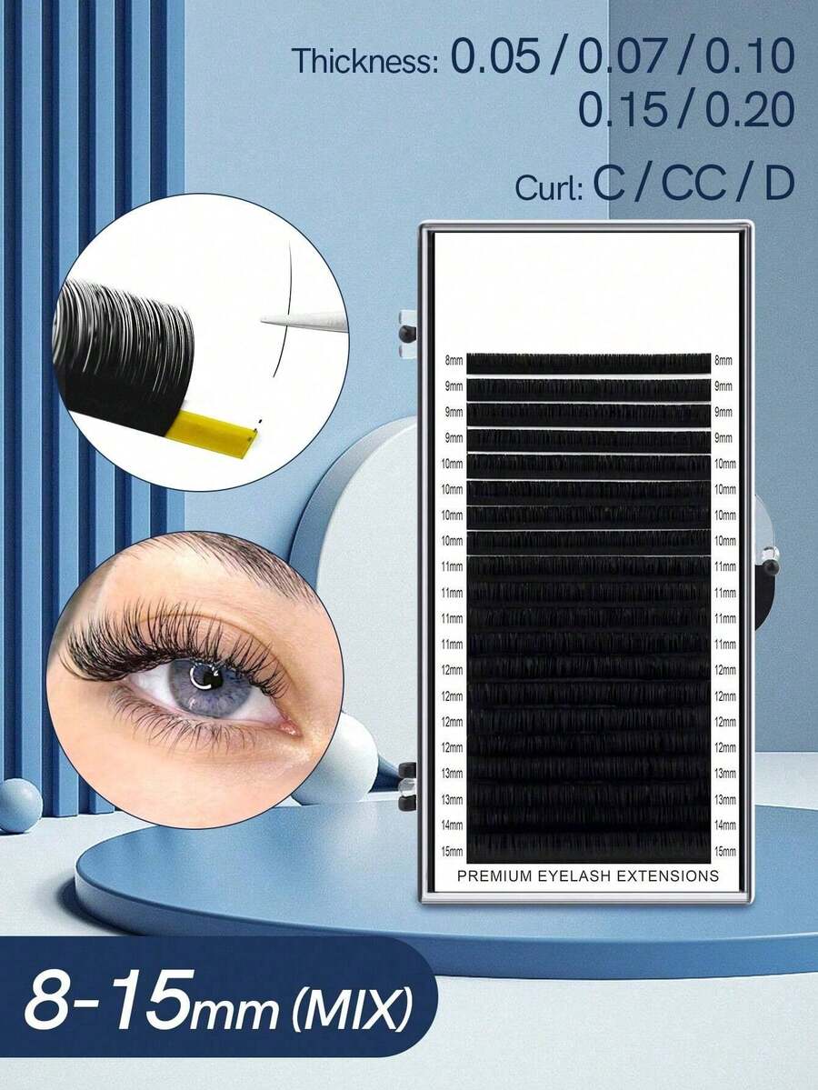 False Eyelashes, 20 Rows Eyelash Extension C Cc D Curl Russian Volume Lashes 0.05 0.07 0.10 0.15 0.20 Thickness Fake Eyelashes Cluster Lash Lash Clusters, Eyelash Clusters, Individual Eyelashes, Lashes, Fake Lashes - Black - View 1