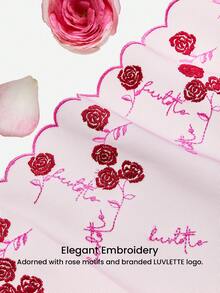 LUVLETTE Low-Rise Pink Rose Embroidered Elegance Lingerie Floral Lace & Demi-Sheer Mesh & Strappy Sexy Briefs Romantic Valentine's Day Gifts - Pink - View 4