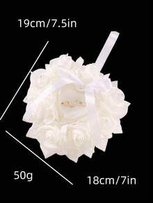 1个心形便携式求婚戒指盒，带蕾丝和花朵装饰，可用作花童婚礼戒指枕，圣诞节礼物 - 白色B款 - 查看 10