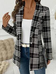 SHEIN Clasi Women's Casual Elegant Plaid Print Blazer Jacket, Suitable For Commuting In Autumn/Winter Spring