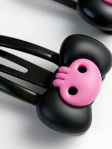 ROMWE 4 Skull Bow Hairpins, Y2K Pink And Black Contrasting BB Clips, Fashionable And Versatile Hairpins. - Skull pink black - View 3