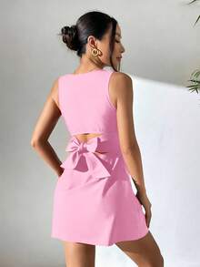 SHEIN EZwear 粉色无袖露背编织连衣裙（女款） - 粉色 - 查看 5