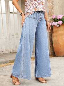 EMERY ROSE Women's Casual High Waist Wide Leg Jeans - Light Wash - View 3