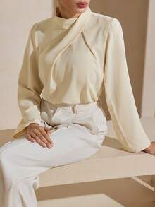 Graceveil Women's Elegant Crossover Collar Long Sleeve Yellow Blouse - Yellow - View 7