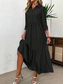 EMERY ROSE 女士纯色休闲短袖连衣裙长款女装