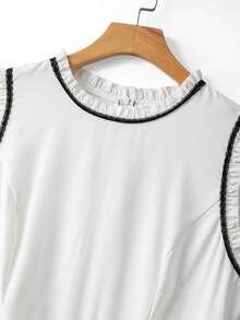 GlowEve CURVE 大码无袖撞色荷叶边A字连衣裙，夏季女装无袖连衣裙，荷叶边连衣裙 - 白色 - 查看 3