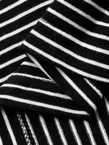 DAZY Young Girls Striped Round Neck Short Sleeve Knit T-Shirt, Fall Summer - Black and White - View 7