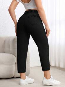 EMERY ROSE Celana Jeans Wanita Ukuran Besar, Tidak Melar, Model Tapered, Diskon, Cocok untuk Semua Musim - Hitam - View 2