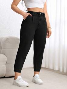 EMERY ROSE Celana Jeans Wanita Ukuran Besar, Tidak Melar, Model Tapered, Diskon, Cocok untuk Semua Musim - Hitam - View 3
