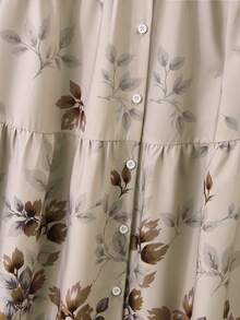 Lacomfia Ensemble 2 pièces grande taille pour femmes, Top à manches longues imprimé floral et pantalon de couleur unie. Tenue décontractée confortable. - Marron - Voir 5