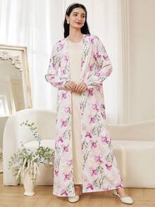 Sparklyn Bộ áo choàng Abaya Jalabiya in hoa và chân váy maxi rộng, trang phục dành cho nữ tuổi teen, thích hợp cho các sự kiện văn hóa, hoạt động ngoài trời, lễ hội, mùa xuân/thu. - Nhiều màu - Xem 5