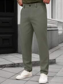 Manfinity Homme Men's Casual Solid Color Breathable Slant Pocket Tapered Pants Men Pants Casual Breathable Pants Men Summer Pants Men Men Slacks - Green - View 4