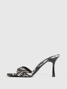 CUCCOO SZL 夏季方头斑马纹细高跟凉鞋，复古性感风，方头加细高跟拉长腿部线条，外出必备，吸睛派对装扮 - 黑與白 - 查看 10