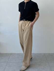 DAZY 男士纯色水洗做旧卡其色牛仔裤，秋季款 - 卡其色 - 查看 8