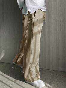 DAZY Men's Patchwork Distressed Washed Thermal Lined Sweatpants, Autumn/Winter - Beige - View 4