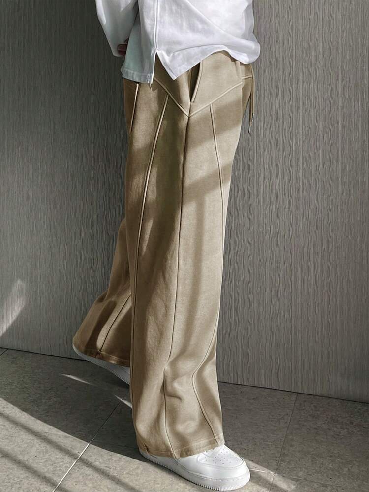 Men's Patchwork Distressed Washed Thermal Lined Sweatpants, Autumn/Winter