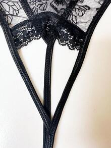 1pc Men's Sexy Lace Low-Rise Thong Underwear - Black - View 5