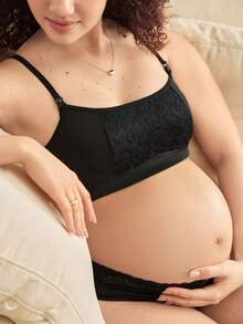 Moonlight&Mama Maternity Solid Color Nursing Bra, Comfortable Daily Wear, Wireless & Unpadded - Black - View 6